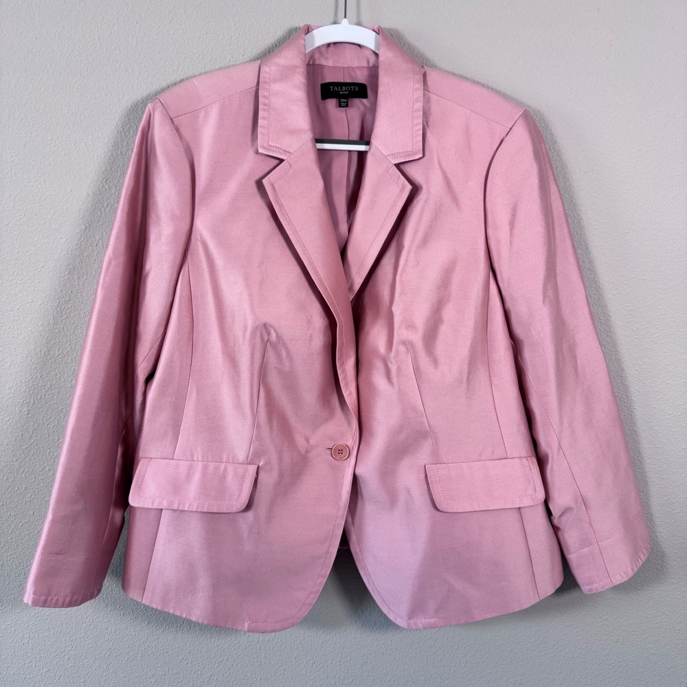 Talbots Pink Silk Cotton Single Button Blazer Jacket Preppy Career Plus 20W